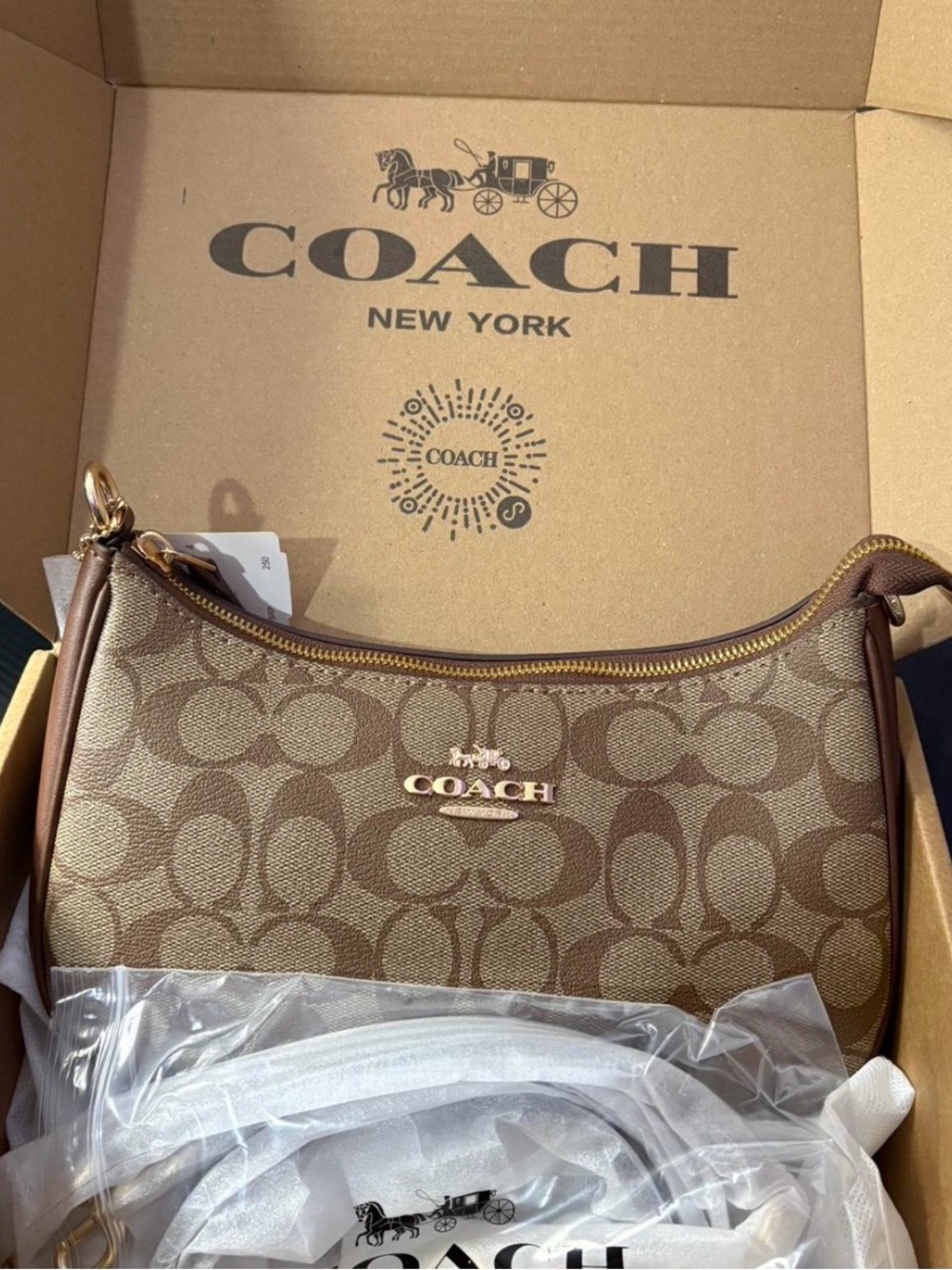 Coach Brown Signature Crossbody with Gold-Tone Hardware